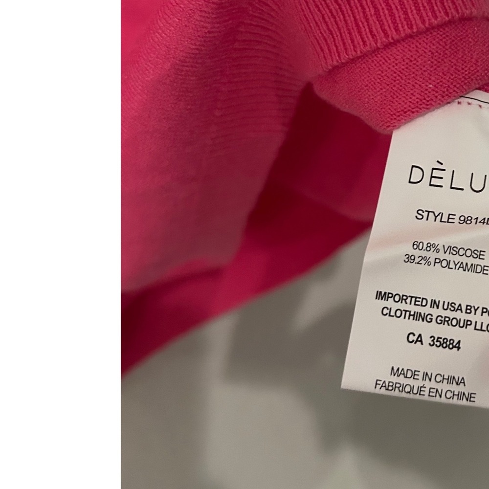 Dèluc Hot Pink Puff Sleeve Sweater Womens Medium Lightweight Knit Crew Neck Soft - Picture 10 of 11